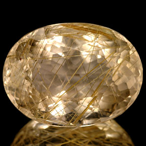 15.46 ct Yellow Rutile Quartz Gemstone, Rutile Quartz Gem in Oval Facet Shape for Sale.