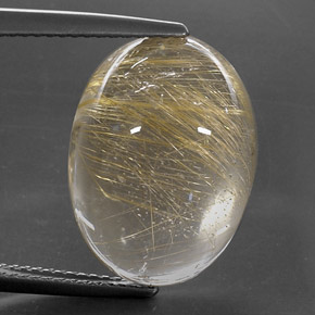 13.78 ct Yellow Rutile Quartz Gemstone, Rutile Quartz Gem in Oval Cabochon Shape for Sale.