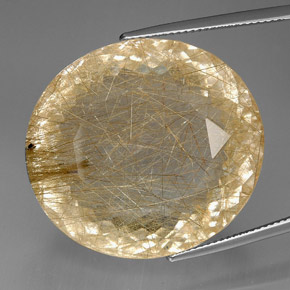 95.96 ct Yellow Rutile Quartz Gemstone, Rutile Quartz Gem in Oval Facet Shape for Sale.