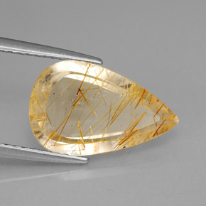 4.10 ct Yellow Rutile Quartz Stone, Natural Rutile Quartz in Pear Facet Shape for Sale