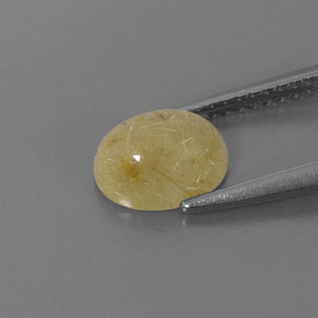 1.45 ct Yellow Rutile Quartz Gemstone, Rutile Quartz Gem in Oval Cabochon Shape for Sale.