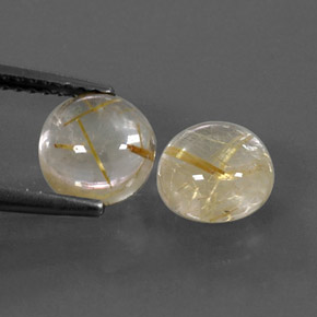 3.19 ct Yellow Rutile Quartz Stone, Natural Rutile Quartz in Round Cabochon Shape for Sale