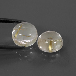 4.57 ct Yellow Rutile Quartz Stone, Natural Rutile Quartz in Round Cabochon Shape for Sale