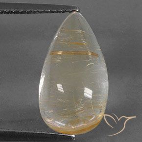 6.65 ct Golden Rutile Quartz Stone, Natural Rutile Quartz in Pear Cabochon Shape for Sale