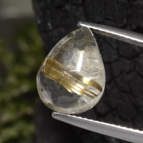 Very Light Golden-Brown Rutile Quartz Gem - 6.8ct Pear Cabochon (ID: 306202)