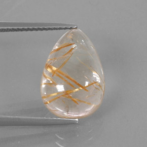 7.12 ct Yellow Rutile Quartz Stone, Natural Rutile Quartz in Pear Cabochon Shape for Sale