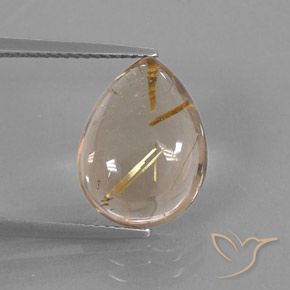 6.41 ct Golden Rutile Quartz Stone, Natural Rutile Quartz in Pear Cabochon Shape for Sale