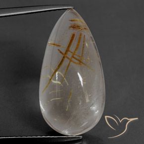 12.63 ct Golden Rutile Quartz Stone, Natural Rutile Quartz in Pear Cabochon Shape for Sale