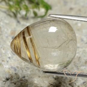 10.69 ct Yellow Rutile Quartz Stone, Natural Rutile Quartz in Pear Cabochon Shape for Sale