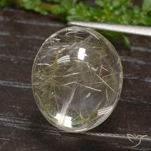 Quartz Rutile Doré Ovale 15,4 x 13,3mm de l'Inde, poids de 11,77 ct, pierre gemme naturelle Non traité de pureté Transparent, 1 pièce Quartz Rutile oval cabochon, couleur : Marron doré très clair, dureté de Mohs de 7 convient aux bijoux de tous les jours, pierre de sagesse, Photo A