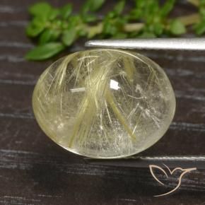 9.93 ct Golden Rutile Quartz Stone, Natural Rutile Quartz in Oval Cabochon Shape for Sale