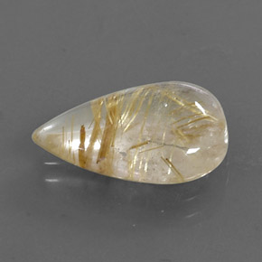 6.38 ct Yellow Rutile Quartz Gemstone, Rutile Quartz Gem in Pear Cabochon Shape for Sale.
