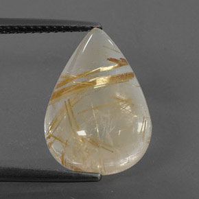 6.38 ct Yellow Rutile Quartz Stone, Natural Rutile Quartz in Pear Cabochon Shape for Sale