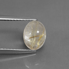 1.54 ct Yellow Rutile Quartz Gemstone, Rutile Quartz Gem in Oval Cabochon Shape for Sale.