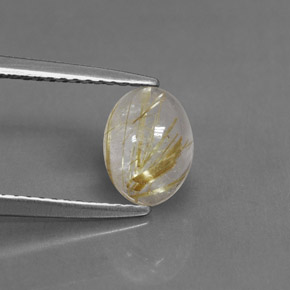 1.24 ct Yellow Rutile Quartz Gemstone, Rutile Quartz Gem in Oval Cabochon Shape for Sale.