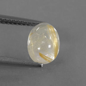 1.52 ct Yellow Rutile Quartz Gemstone, Rutile Quartz Gem in Oval Cabochon Shape for Sale.
