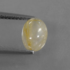 1.49 ct Yellow Rutile Quartz Gemstone, Rutile Quartz Gem in Oval Cabochon Shape for Sale.