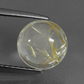 2.11 ct Yellow Rutile Quartz Gemstone, Rutile Quartz Gem in Round Cabochon Shape for Sale.
