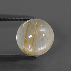 2.41 ct Yellow Rutile Quartz Gemstone, Rutile Quartz Gem in Round Cabochon Shape for Sale.