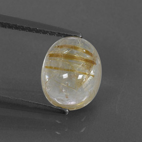 2.04 ct Yellow Rutile Quartz Gemstone, Rutile Quartz Gem in Oval Cabochon Shape for Sale.