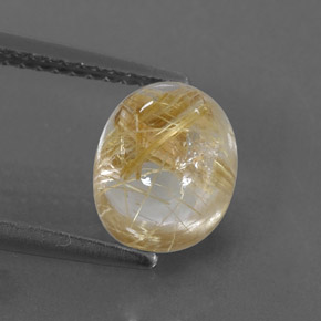 2.29 ct Yellow Rutile Quartz Gemstone, Rutile Quartz Gem in Oval Cabochon Shape for Sale.
