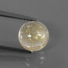 2.41 ct Yellow Rutile Quartz Gemstone, Rutile Quartz Gem in Round Cabochon Shape for Sale.