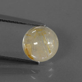 2.21 ct Yellow Rutile Quartz Gemstone, Rutile Quartz Gem in Round Cabochon Shape for Sale.