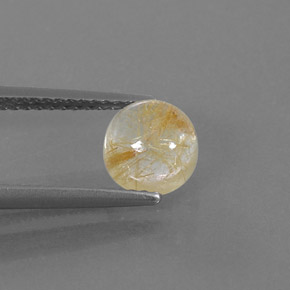 1.48 ct Yellow Rutile Quartz Gemstone, Rutile Quartz Gem in Round Cabochon Shape for Sale.