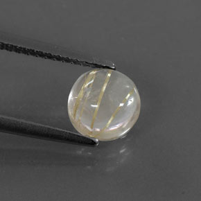 1.50 ct Yellow Rutile Quartz Gemstone, Rutile Quartz Gem in Round Cabochon Shape for Sale.