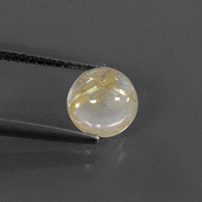 1.37 ct Yellow Rutile Quartz Gemstone, Rutile Quartz Gem in Round Cabochon Shape for Sale.