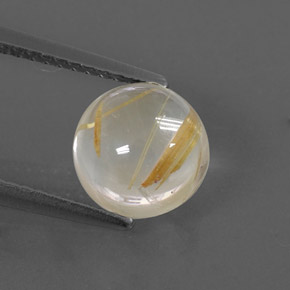 2.74 ct Yellow Rutile Quartz Gemstone, Rutile Quartz Gem in Round Cabochon Shape for Sale.