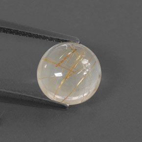 1.78 ct Yellow Rutile Quartz Gemstone, Rutile Quartz Gem in Round Cabochon Shape for Sale.