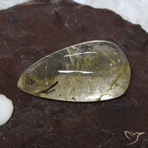 20.18 ct Golden Rutile Quartz Stone, Natural Rutile Quartz in Pear Cabochon Shape for Sale