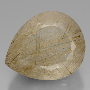 60.42 ct Gold Rutile Quartz Gemstone, Rutile Quartz Gem in Pear Facet Shape for Sale.