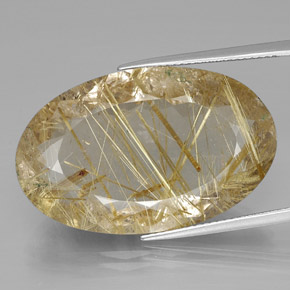 34.67 ct Yellow Rutile Quartz Gemstone, Rutile Quartz Gem in Oval Facet Shape for Sale.