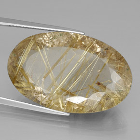 34.67 ct Yellow Rutile Quartz Stone, Natural Rutile Quartz in Oval Facet Shape for Sale