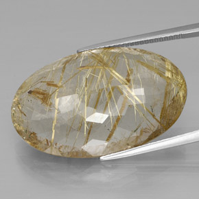 Rutile Quartz Gemstone in 30.4 x 19.1 mm Size for Sale, Rutile Quartz Stone in Colorless Golden Color