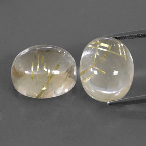 13.87 ct Yellow Rutile Quartz Gemstone, Rutile Quartz Gem in Oval Cabochon Shape for Sale.