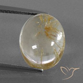 12.4 x 10.1mm Oval Yellow Rutile Quartz from India, Weight of 6.55ct, Natural untreated Gemstone in Transparent Clarity, 1pc Oval Cabochon Rutile Quartz - Color: Earthy Yellow, Mohs Hardness of 7 suitable for daily wear jewelry, Photo A
