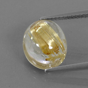4.46 ct Yellow Rutile Quartz Gemstone, Rutile Quartz Gem in Oval Cabochon Shape for Sale.