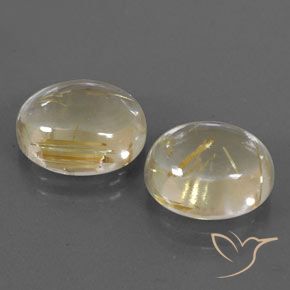 10.69 ctw Yellow Rutile Quartz Stones, Natural Rutile Quartz in Oval Cabochon Shape for Sale