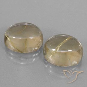 13.34 ctw Yellow Rutile Quartz Stones, Natural Rutile Quartz in Oval Cabochon Shape for Sale