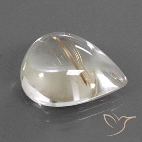 15.33 ct Yellow Rutile Quartz Stone, Natural Rutile Quartz in Pear Cabochon Shape for Sale