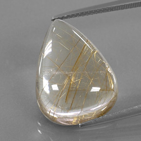 15.54 ct Yellow Rutile Quartz Gemstone, Rutile Quartz Gem in Pear Cabochon Shape for Sale.