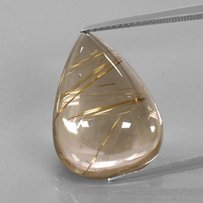 18.76 ct Yellow Rutile Quartz Gemstone, Rutile Quartz Gem in Pear Cabochon Shape for Sale.