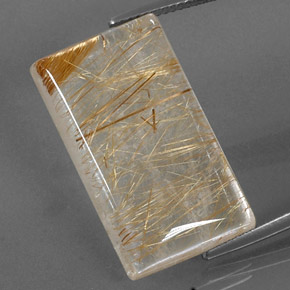 29.39 ct Yellow Rutile Quartz Gemstone, Rutile Quartz Gem in Baguette Cabochon Shape for Sale.