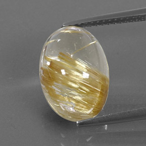 6.93 ct Yellow Rutile Quartz Gemstone, Rutile Quartz Gem in Oval Cabochon Shape for Sale.