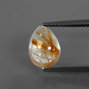 2.11 ct Yellow Rutile Quartz Gemstone, Rutile Quartz Gem in Pear Cabochon Shape for Sale.