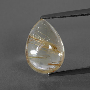 4.02 ct Yellow Rutile Quartz Gemstone, Rutile Quartz Gem in Pear Cabochon Shape for Sale.