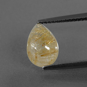 2.35 ct Yellow Rutile Quartz Gemstone, Rutile Quartz Gem in Pear Cabochon Shape for Sale.